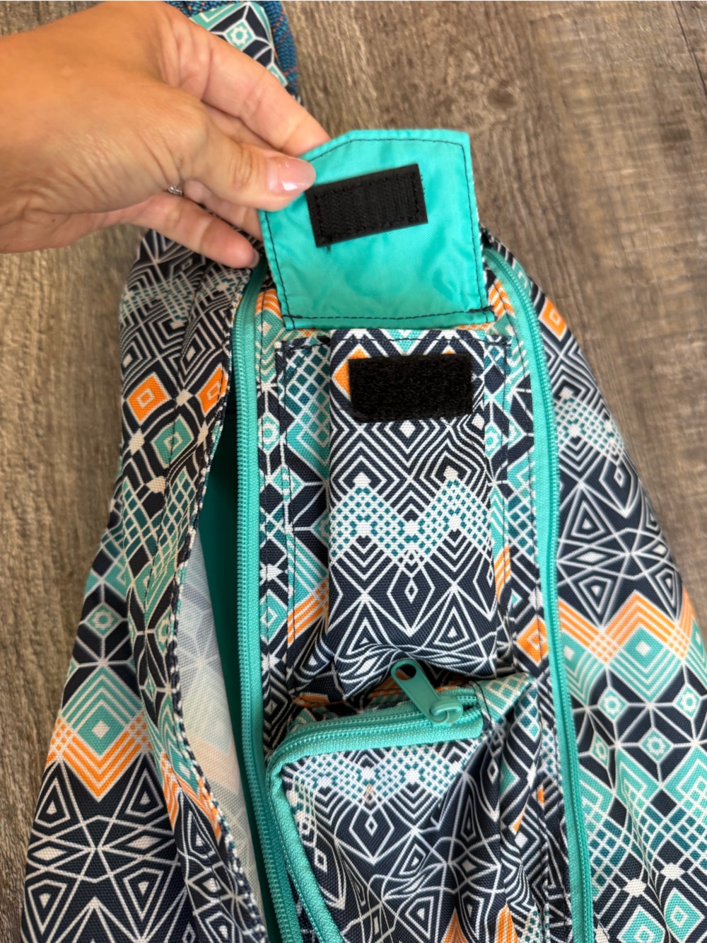 Kavu Teal & Orange Geometric Sling Backpack - Picture 4 of 7